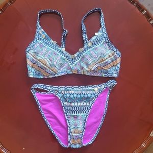 Boho Triangle Underwire Bikini Set SunSeeker Swim Patterned Printed Size 6 Small